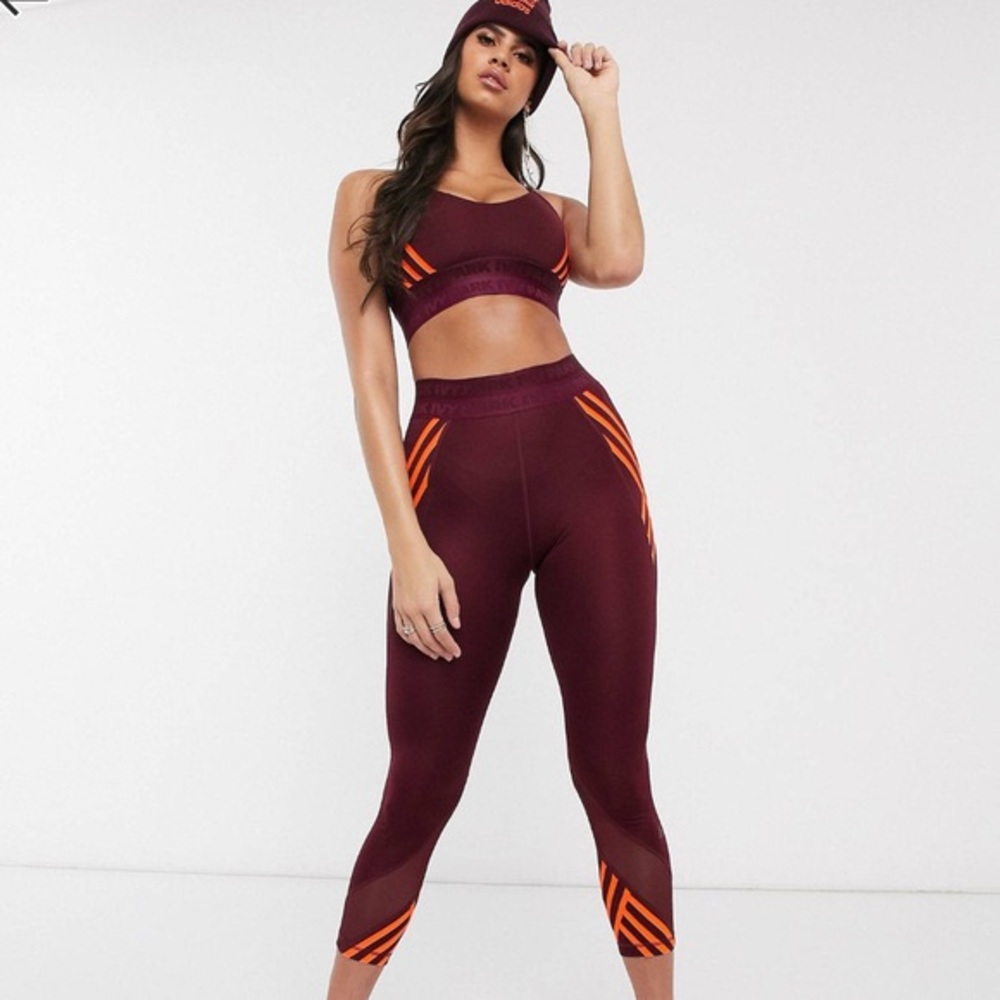 Ivy Park Adidas Maroon Orange top & tights (XS)